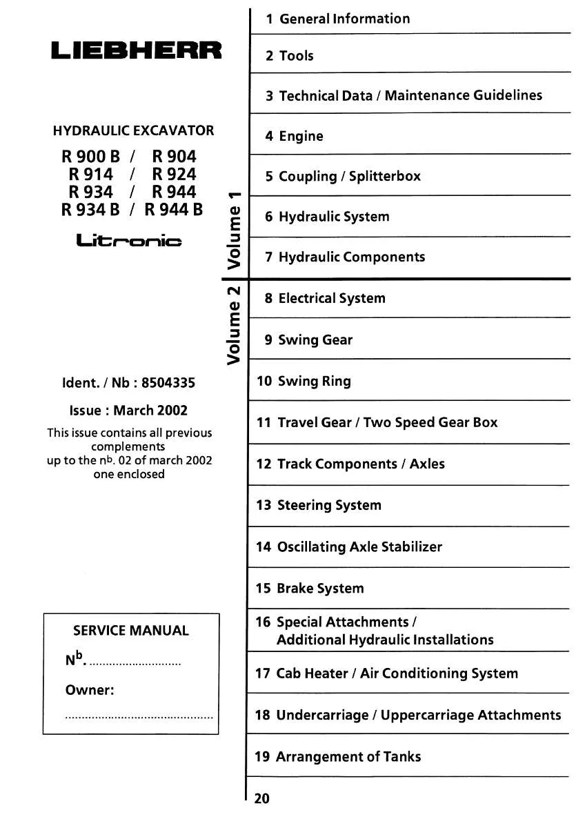 Liebherr Hydraulic Excavator R900b, R904, R914, R924, R934, R944 Litronic Service Manual | Instant PDF Download