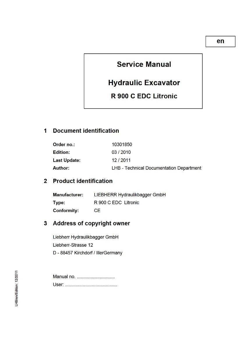Liebherr Hydraulic Excavator R 900c edc litronic Service Manual | Instant PDF Download