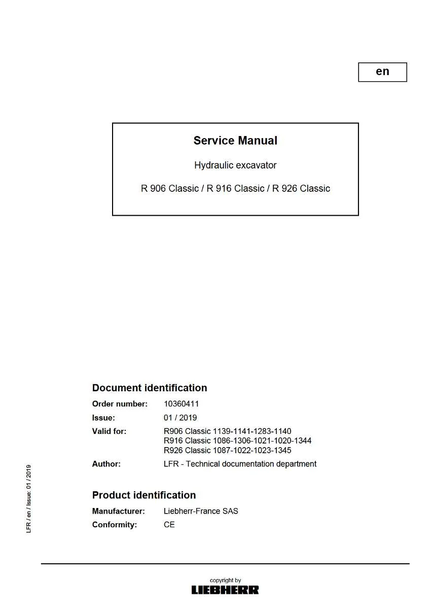 Liebherr Hydraulic Excavator R 906, R 916, R 926 classic Service Manual | Instant PDF Download