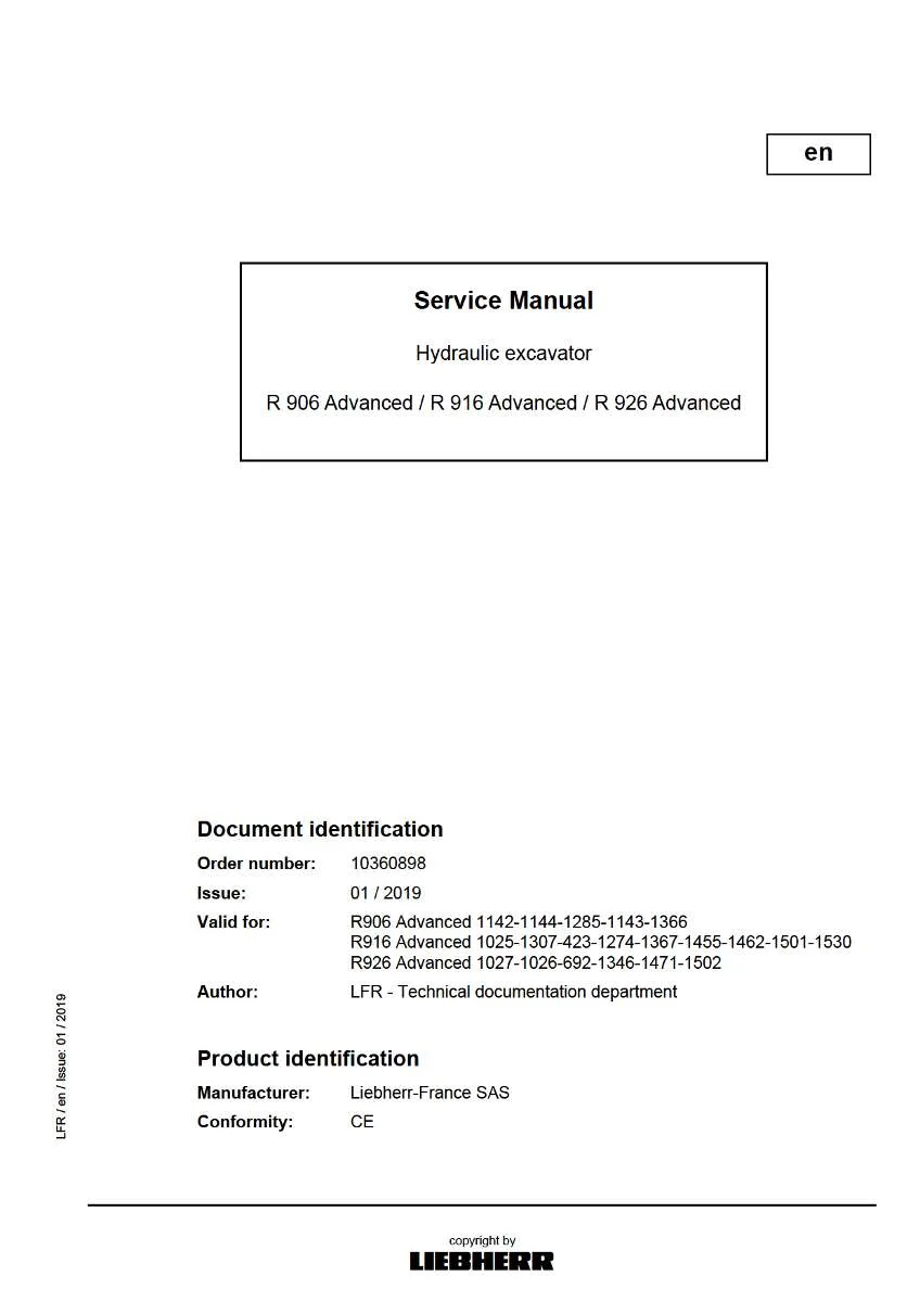 Liebherr Hydraulic Excavator R 906, R 916, R 926 advanced Service Manual | Instant PDF Download