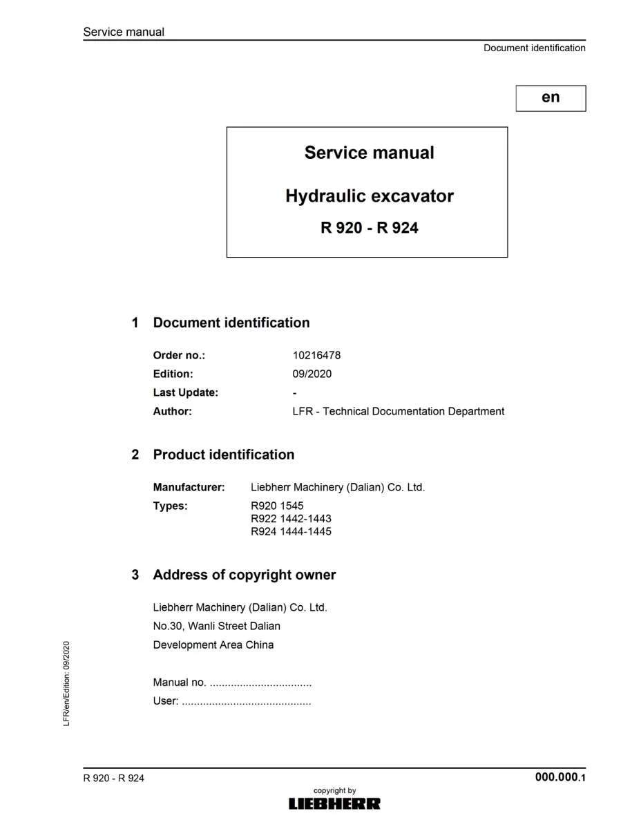 Liebherr Hydraulic Excavator R920, R922, R924 Service Manual | Instant PDF Download