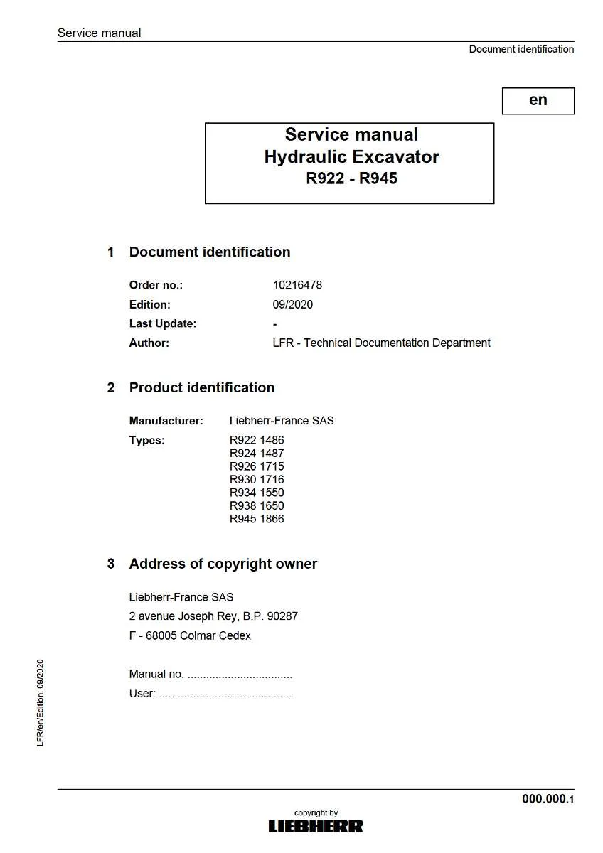 Liebherr Hydraulic Excavator R922, R924, R926, R930, R934, R938, R945 Service Manual | Instant PDF Download