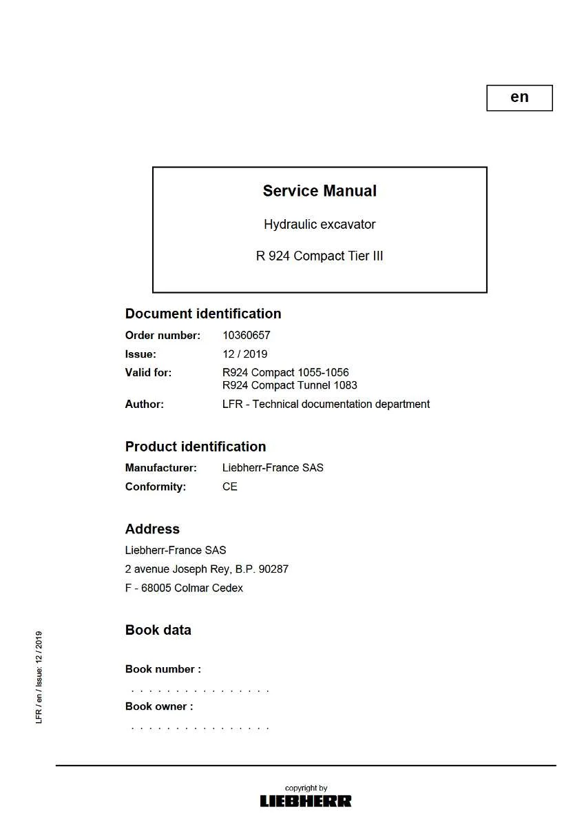 Liebherr Hydraulic Excavator R924 compact tier3 Service Manual | Instant PDF Download