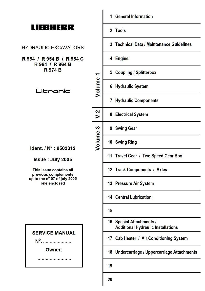 Liebherr Hydraulic Excavator R954, R954b, R954c, R964, R964b, R974b litronic Service Manual | Instant PDF Download