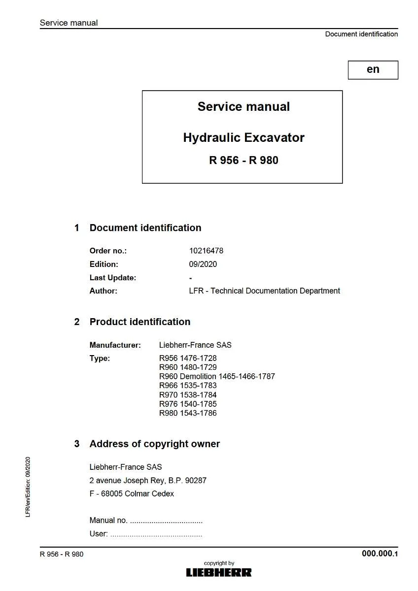 Liebherr Hydraulic Excavator R956, R960, R966, R970, R976, R980 Service Manual | Instant PDF Download