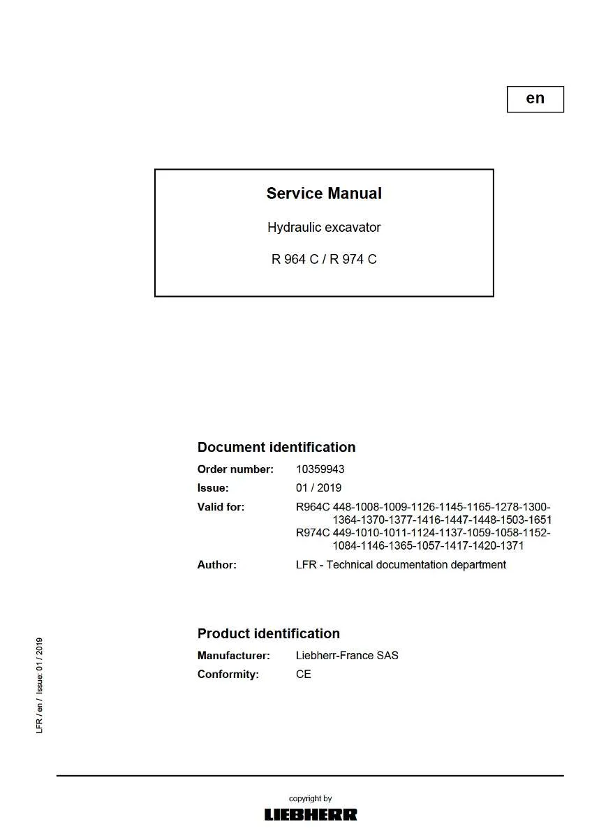 Liebherr Hydraulic Excavator R964c, R974c Service Manual | Instant PDF Download