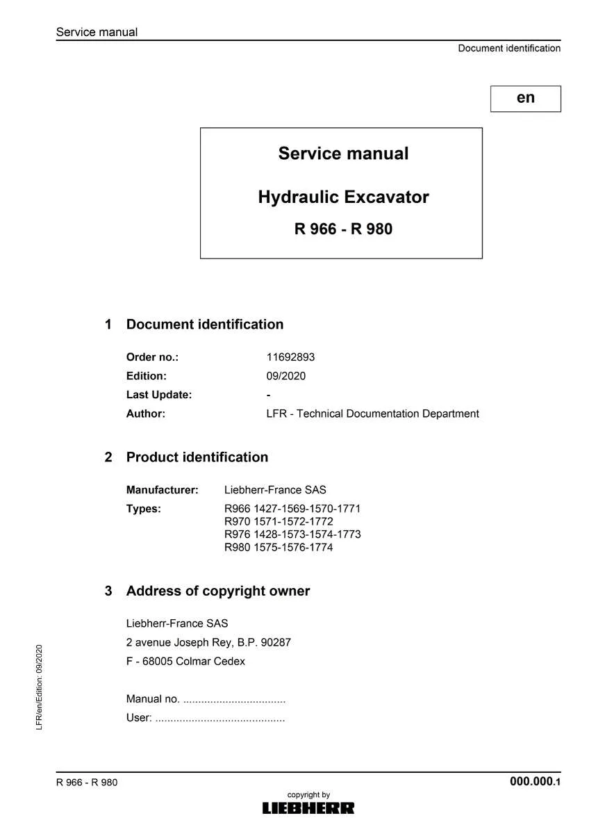 Liebherr Hydraulic Excavator R966, R970, R976, R980 Service Manual | Instant PDF Download