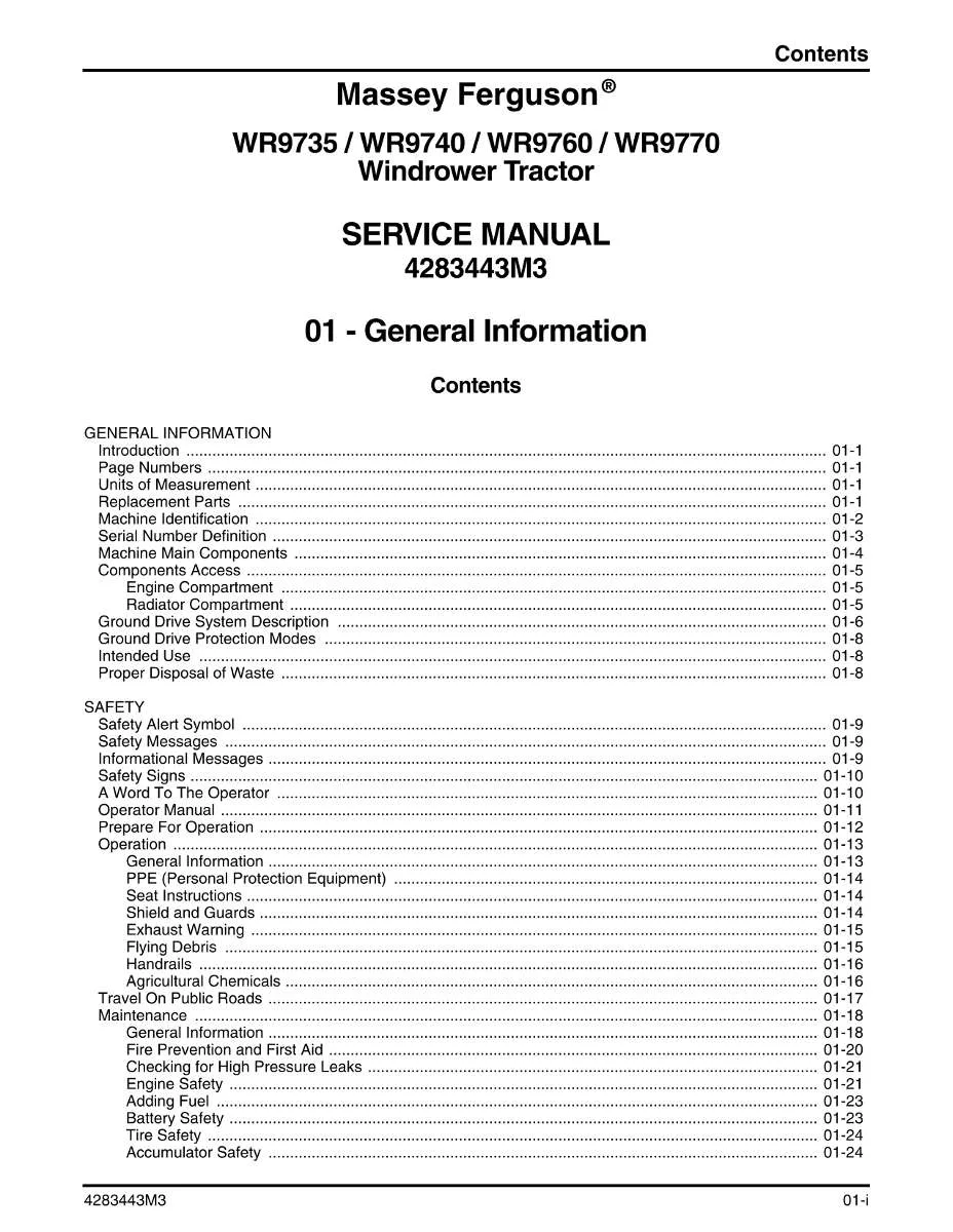 Massey Ferguson Tractor WR9735, WR9740, WR9760, WR9770 Service Manual | Instant PDF Download