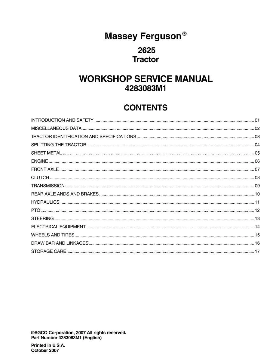 Massey Ferguson Tractor 2625 Service Manual | Instant PDF Download