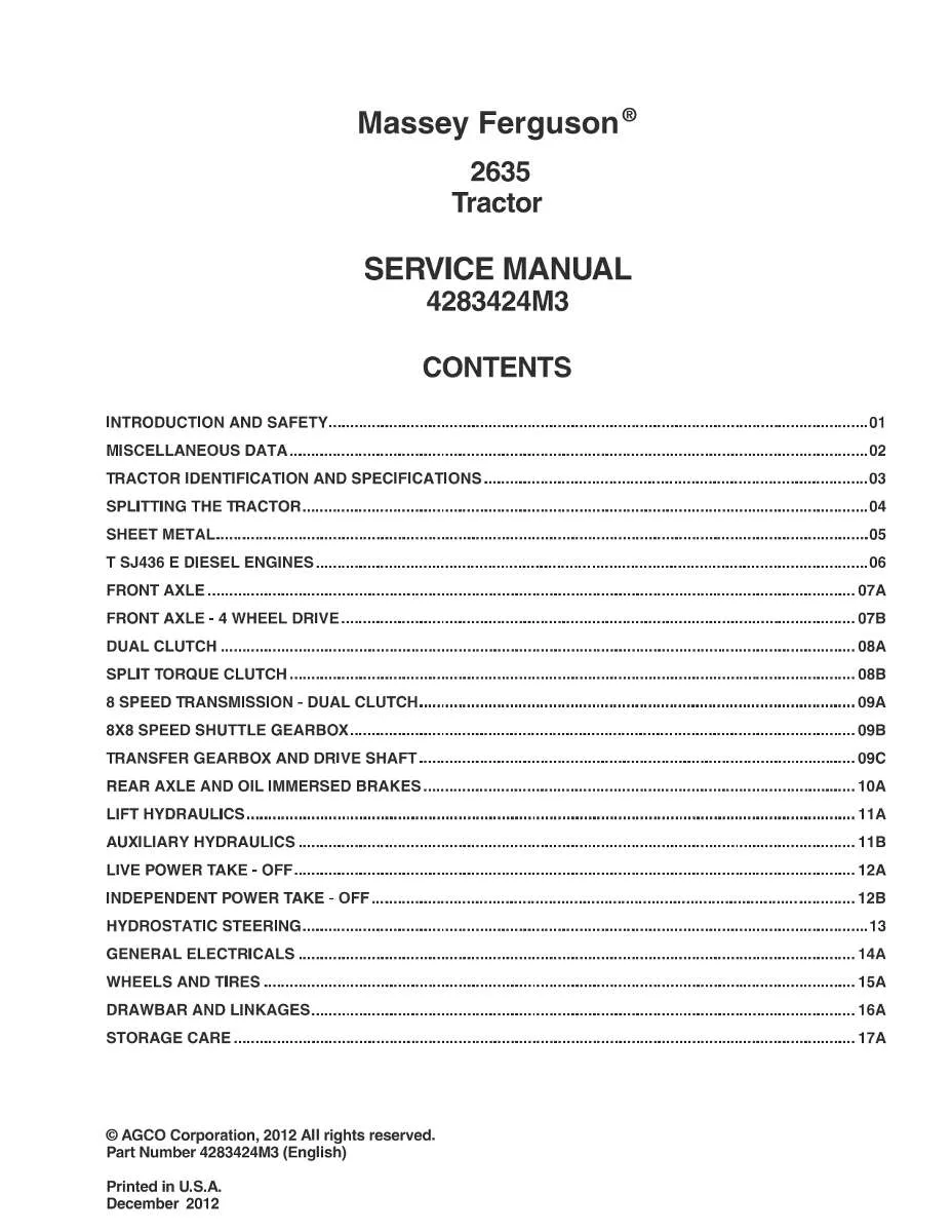 Massey Ferguson Tractor 2635 Service Manual | Instant PDF Download