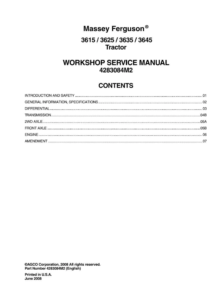 Massey Ferguson Tractor 3615, 3625, 3635, 3645 Service Manual | Instant PDF Download