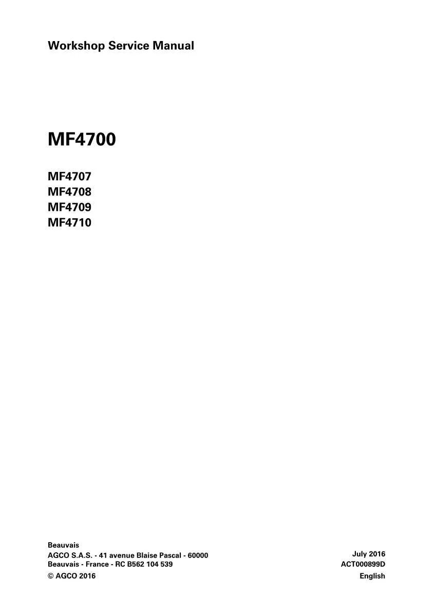 Massey Ferguson Tractor 4700 Series (4707, 4708, 4709, 4710) Service Manual | Instant PDF Download