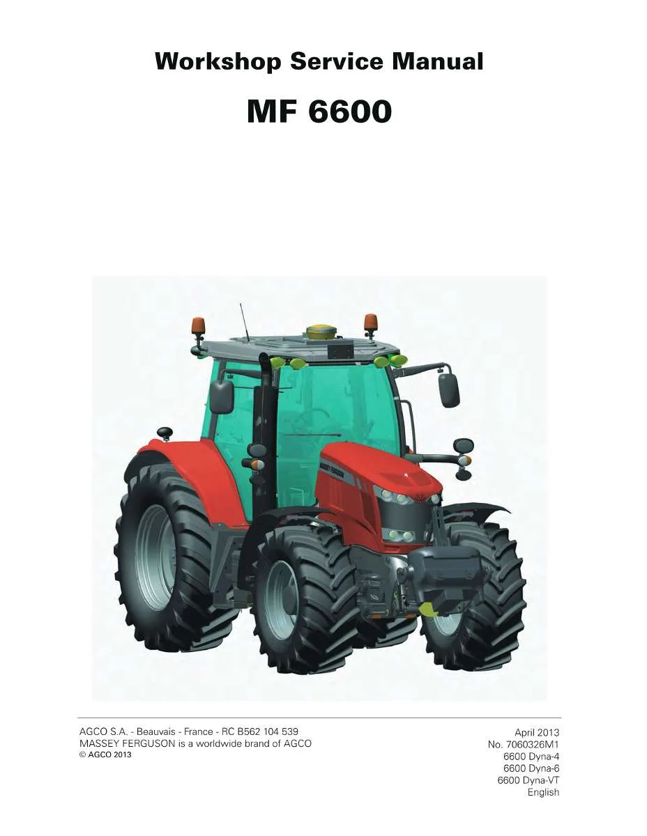 Massey Ferguson Tractor 6600 Series (6612 - 6616) Service Manual | Instant PDF Download
