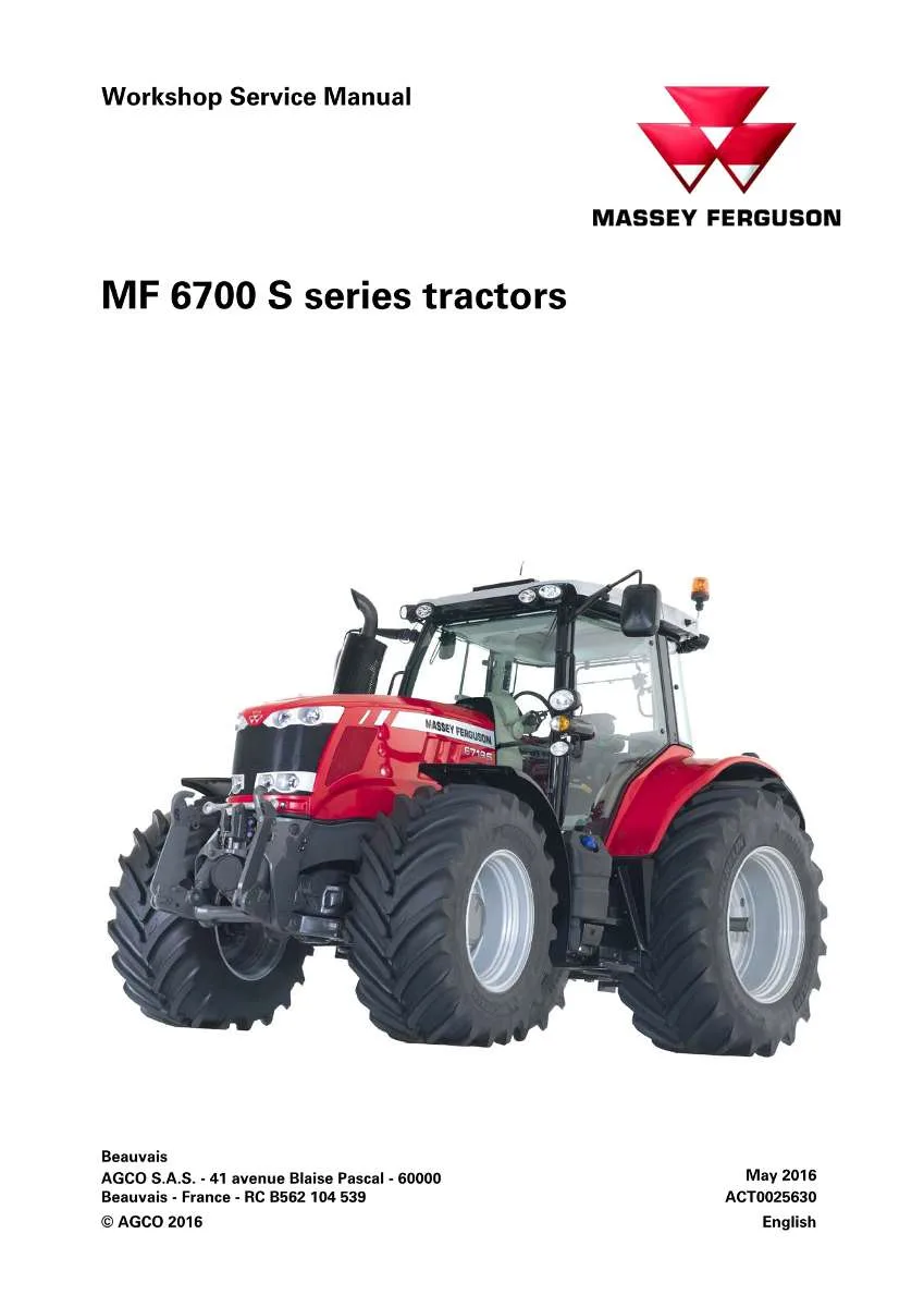 Massey Ferguson Tractor 6700 S Series (6712 S - 6716 S) Service Manual | Instant PDF Download