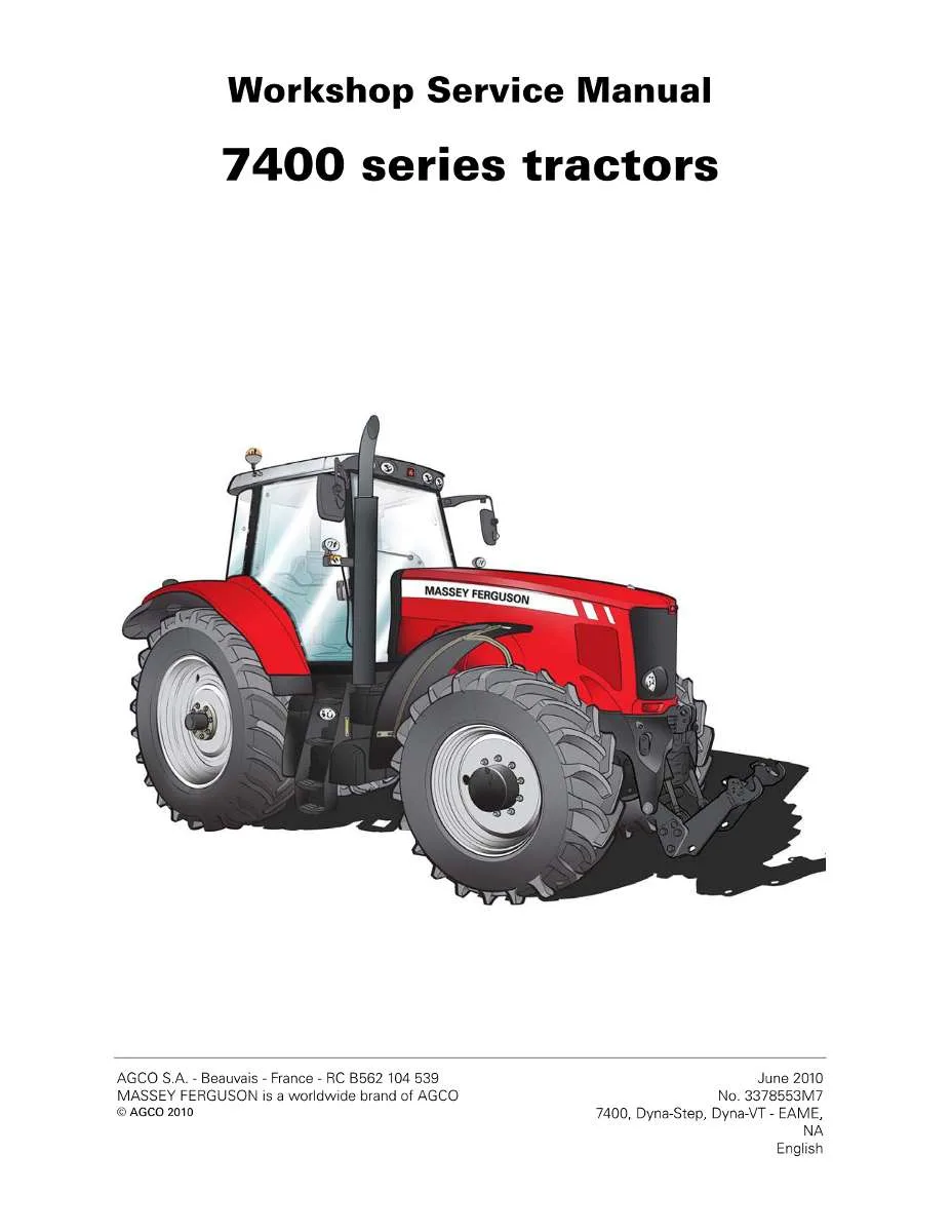 Massey Ferguson Tractor 7400 Series (7465-7499 From 2009) Service Manual | Instant PDF Download