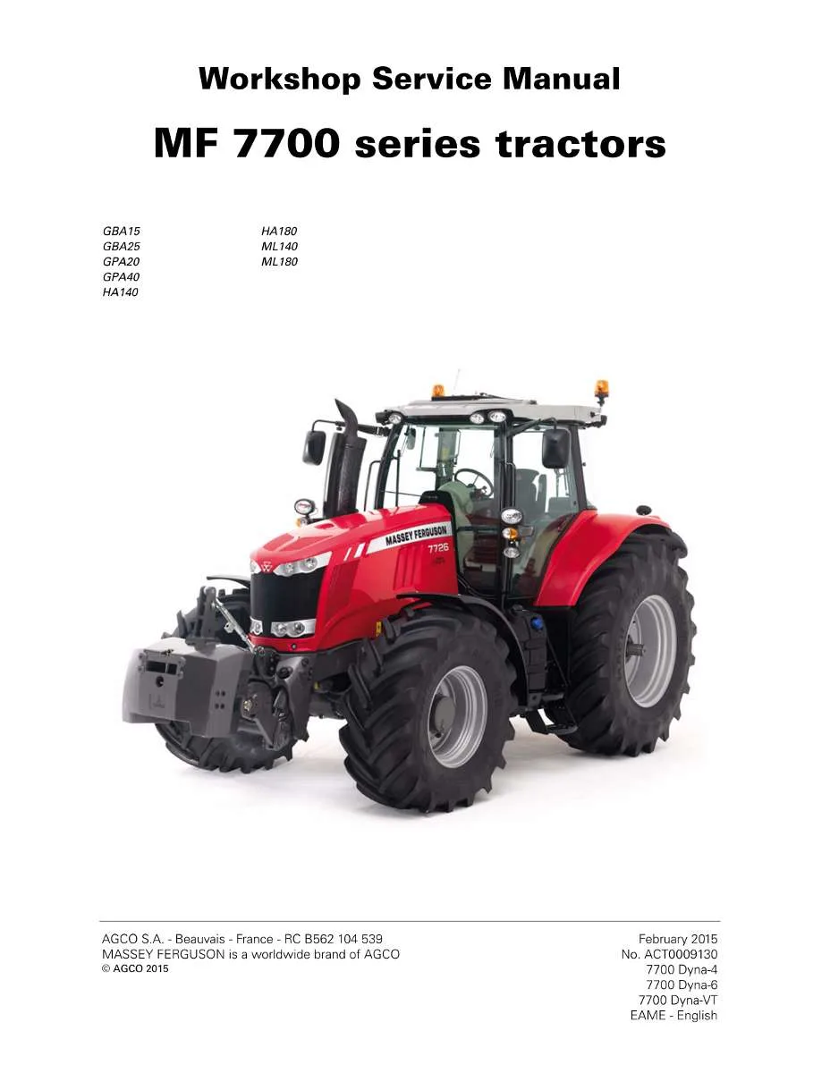 Massey Ferguson Tractor 7700 Series (7714-7726) Service Manual | Instant PDF Download
