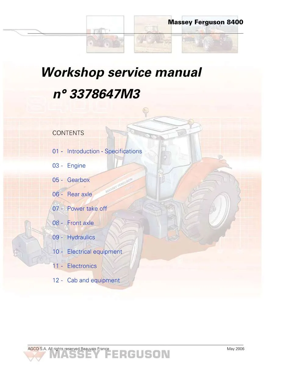 Massey Ferguson Tractor 8400 Series (8450-8480) Service Manual | Instant PDF Download