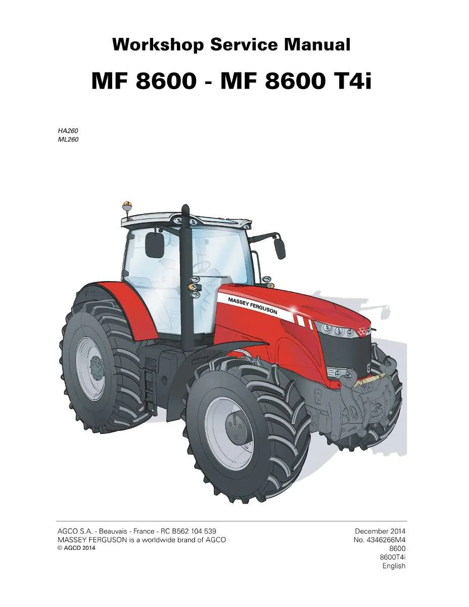 Massey Ferguson Tractor 8600 Series (8650-8690 Tier 4i) Service Manual | Instant PDF Download