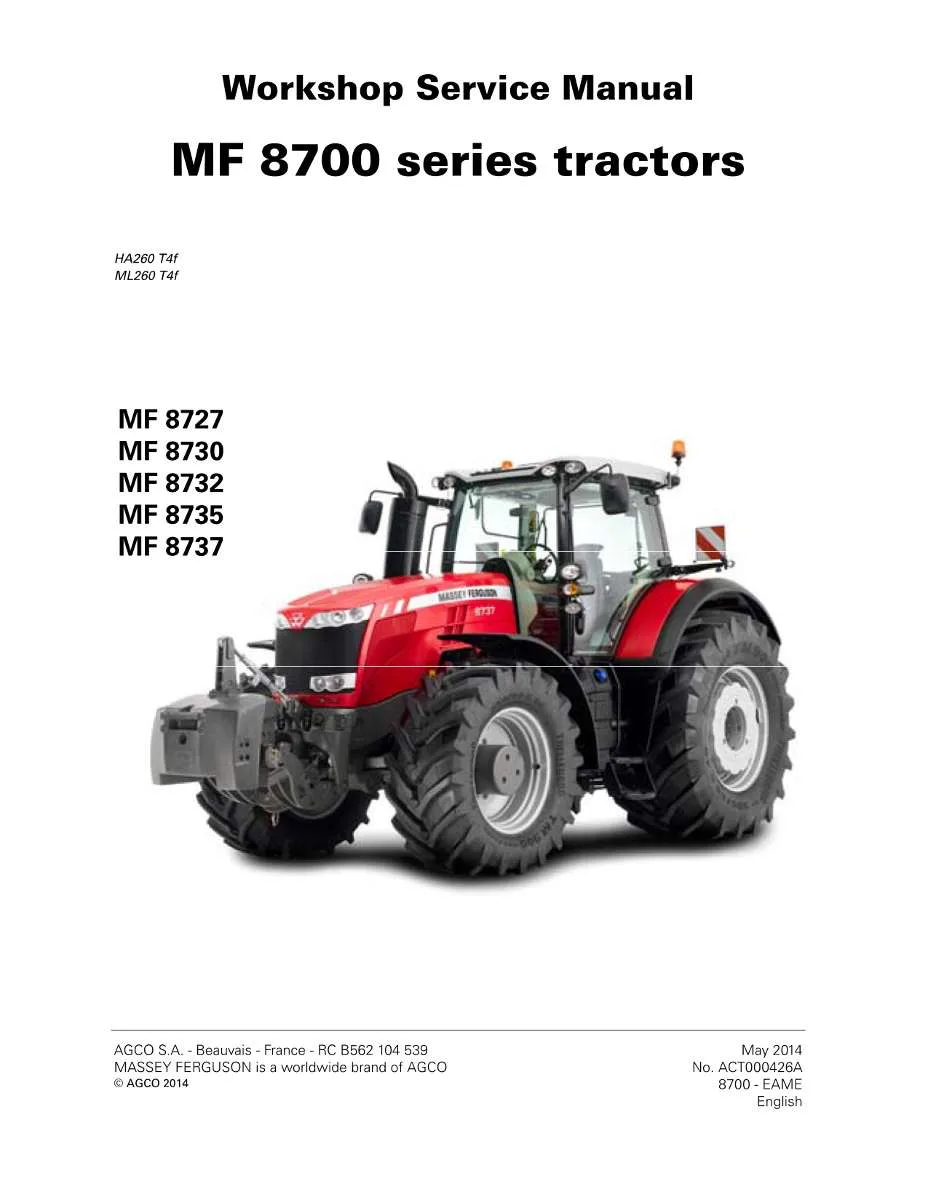 Massey Ferguson Tractor 8700 Series (8727-8737) Service Manual | Instant PDF Download