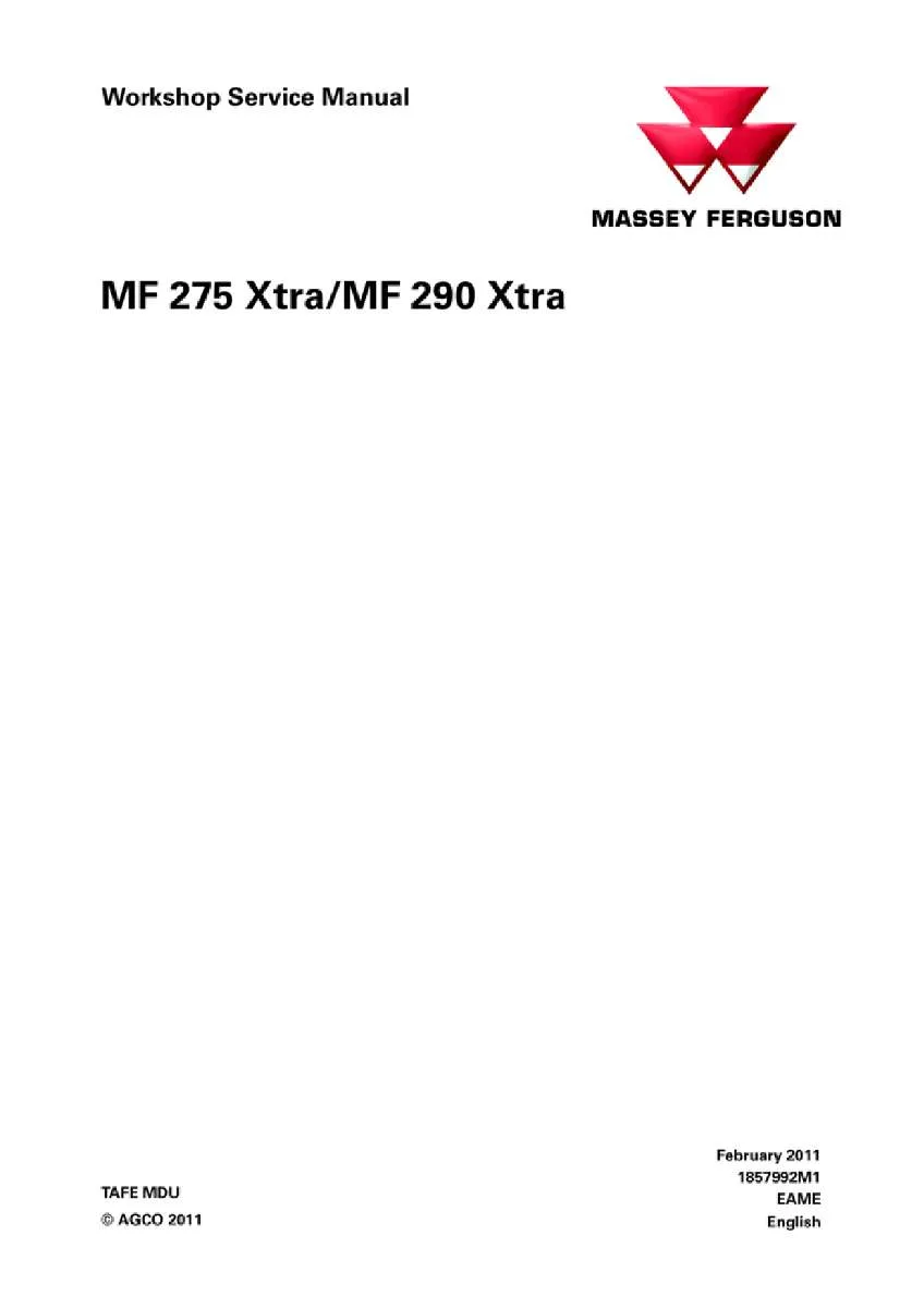 Massey ferguson 275 290 Xtra Tractor Service Manual PDF | Workshop Repair | Instant Download