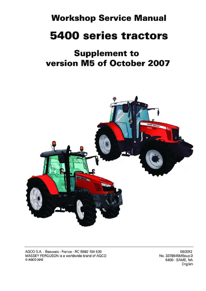 Massey ferguson 5400 Series supplement Tractor Service Manual PDF | Workshop Repair | Instant Download