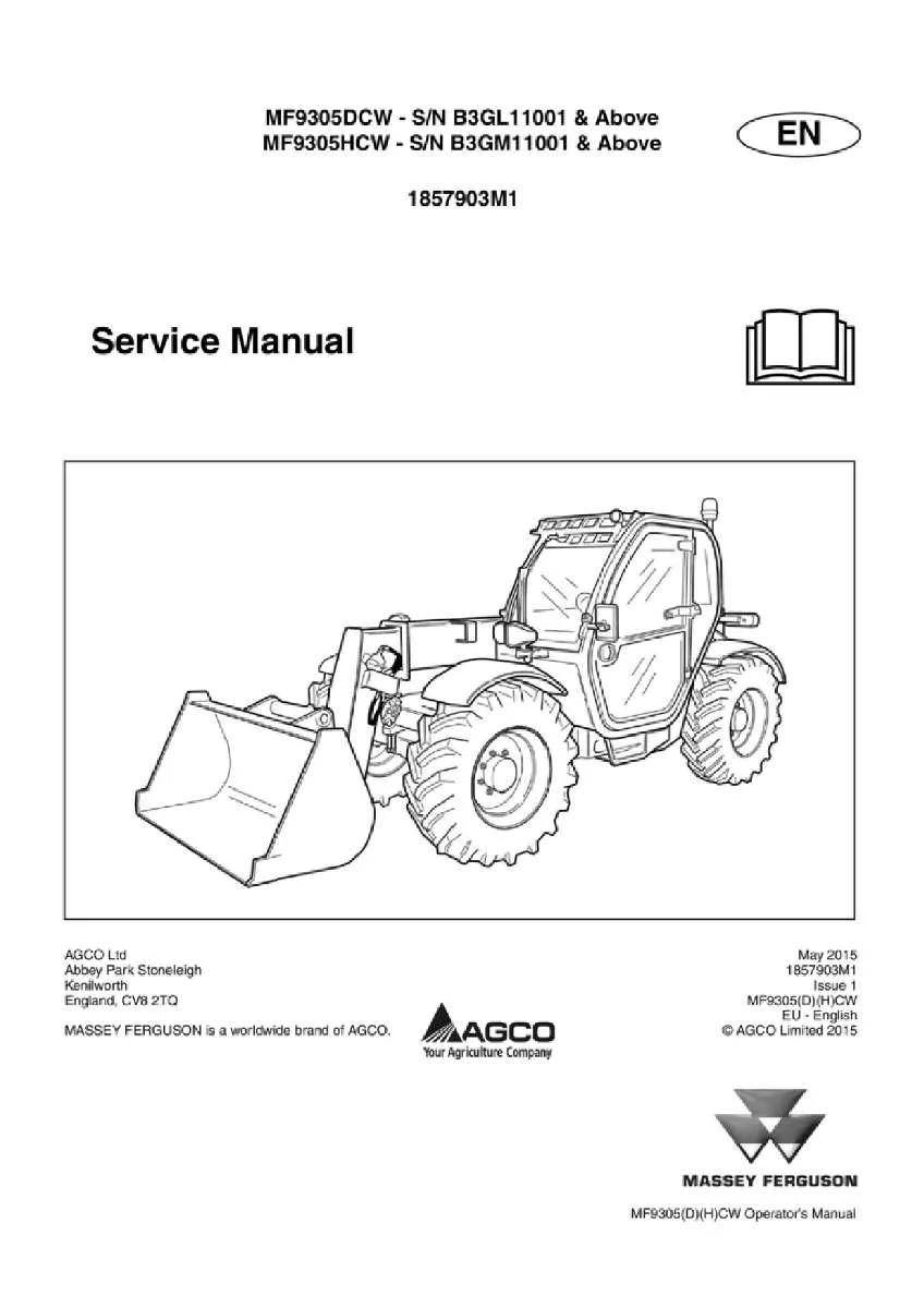 Massey ferguson 9305 Dcw 9305 hcw Telescopic handler Service Manual PDF | Workshop Repair | Instant Download