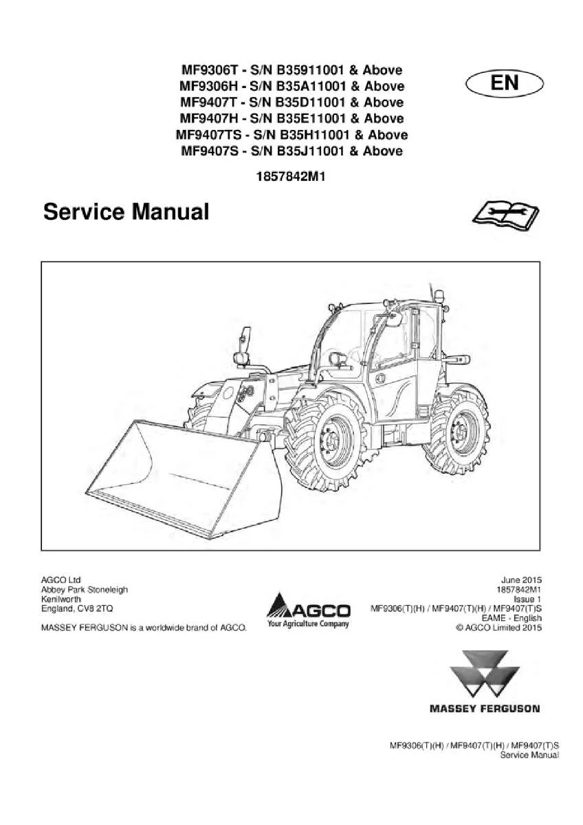 Massey ferguson 9306T 9306h 9407t 9407h 9407ts 9407s Telescopic handler Service Manual PDF | Workshop Repair | Instant Download