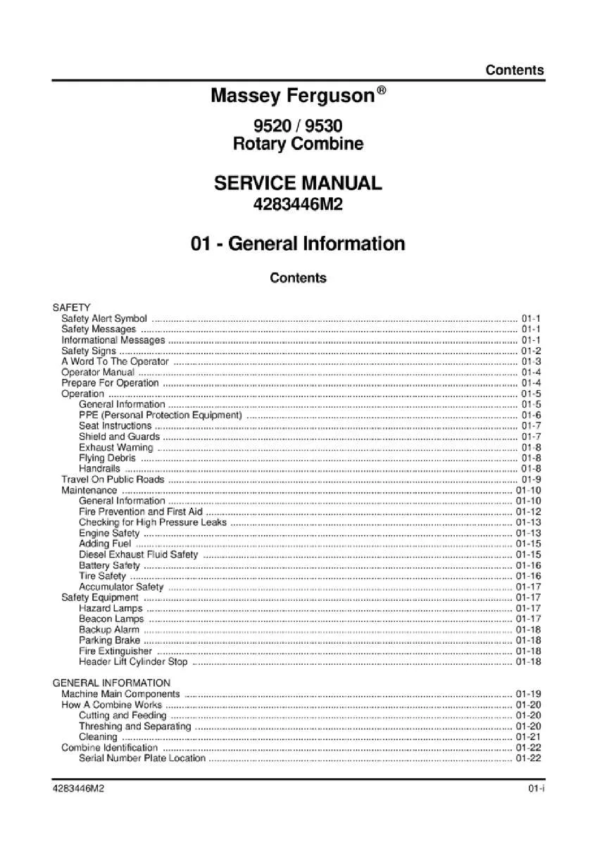 Massey ferguson 9520 9530 Rotary combine Service Manual PDF | Workshop Repair | Instant Download
