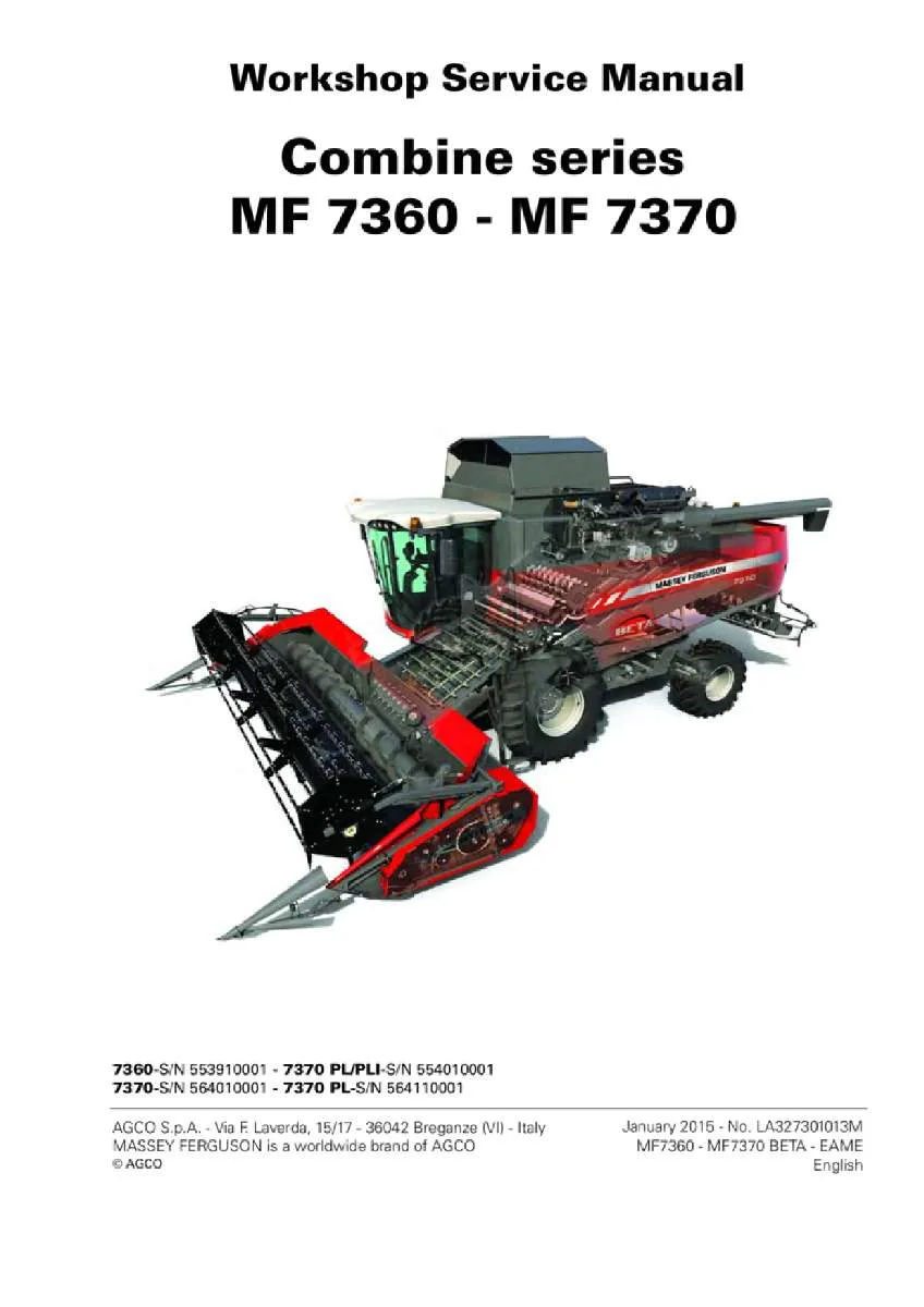 Massey ferguson 7360 7370 Combine Service Manual PDF | Workshop Repair | Instant Download