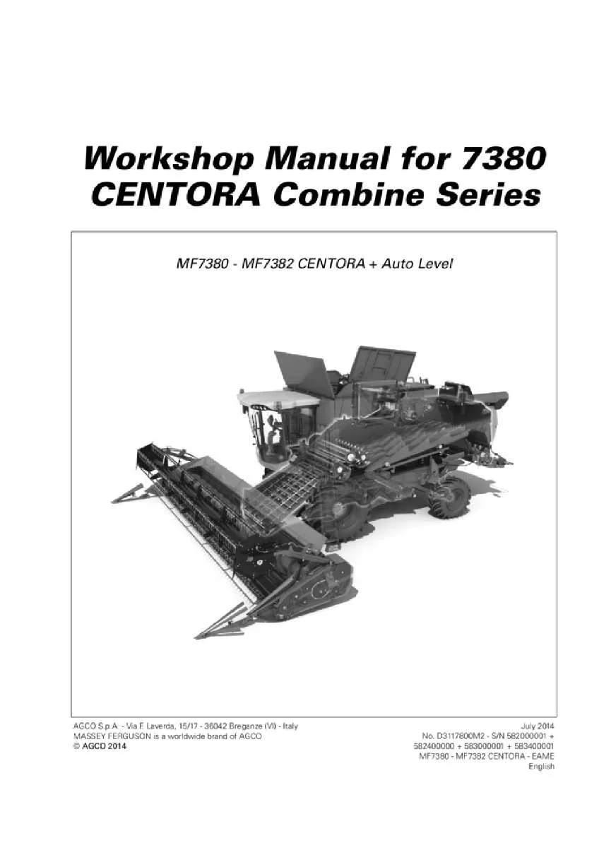 Massey ferguson 7380 7382 Centora auto level Combine Service Manual PDF | Workshop Repair | Instant Download