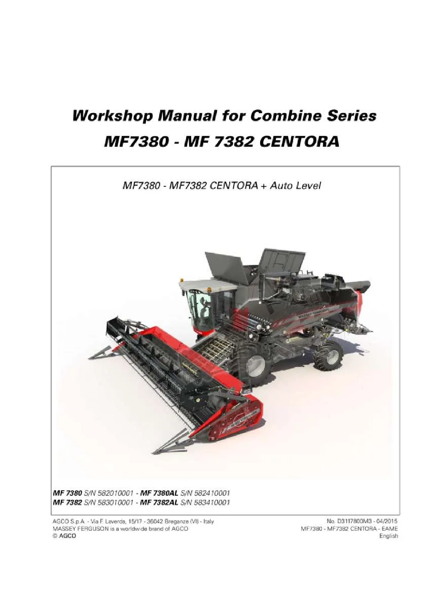 Massey ferguson 7380 7382 Centora auto level Combine Service Manual PDF | Workshop Repair | Instant Download