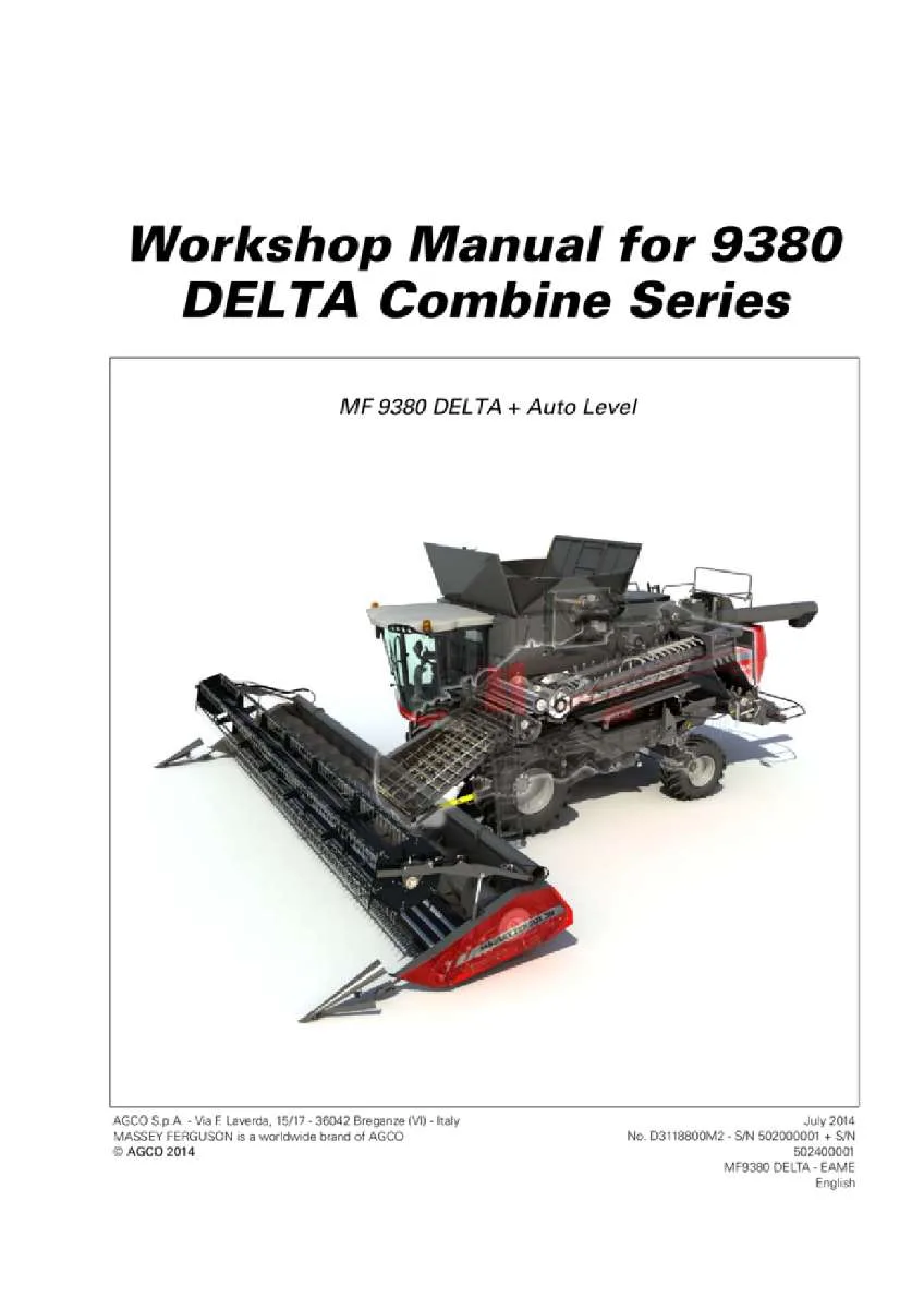 Massey ferguson 9380 9380Al delta auto level Combine Service Manual PDF | Workshop Repair | Instant Download
