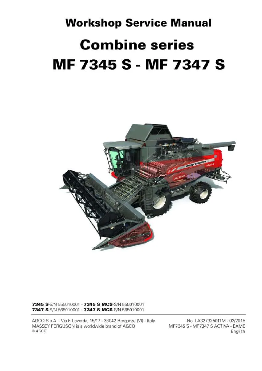 Massey ferguson 7345 7347 S mcs activa my2015 Combine Service Manual PDF | Workshop Repair | Instant Download