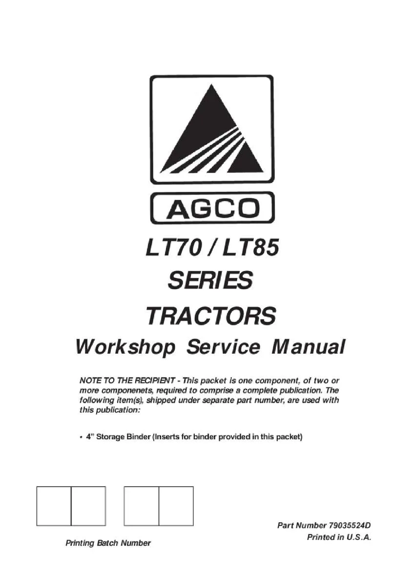 Massey ferguson Lt70 lt85 series Tractor Service Manual PDF | Workshop Repair | Instant Download