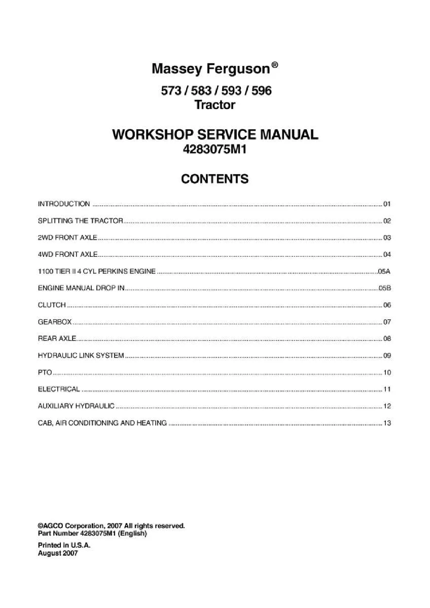 Massey ferguson 573 583 593 596 Tractor Service Manual PDF | Workshop Repair | Instant Download