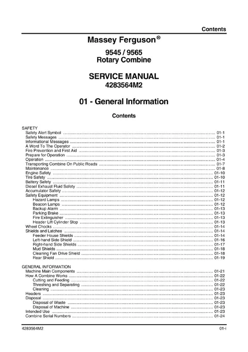 Massey ferguson 9545 9565 Rotary combine Service Manual PDF | Workshop Repair | Instant Download
