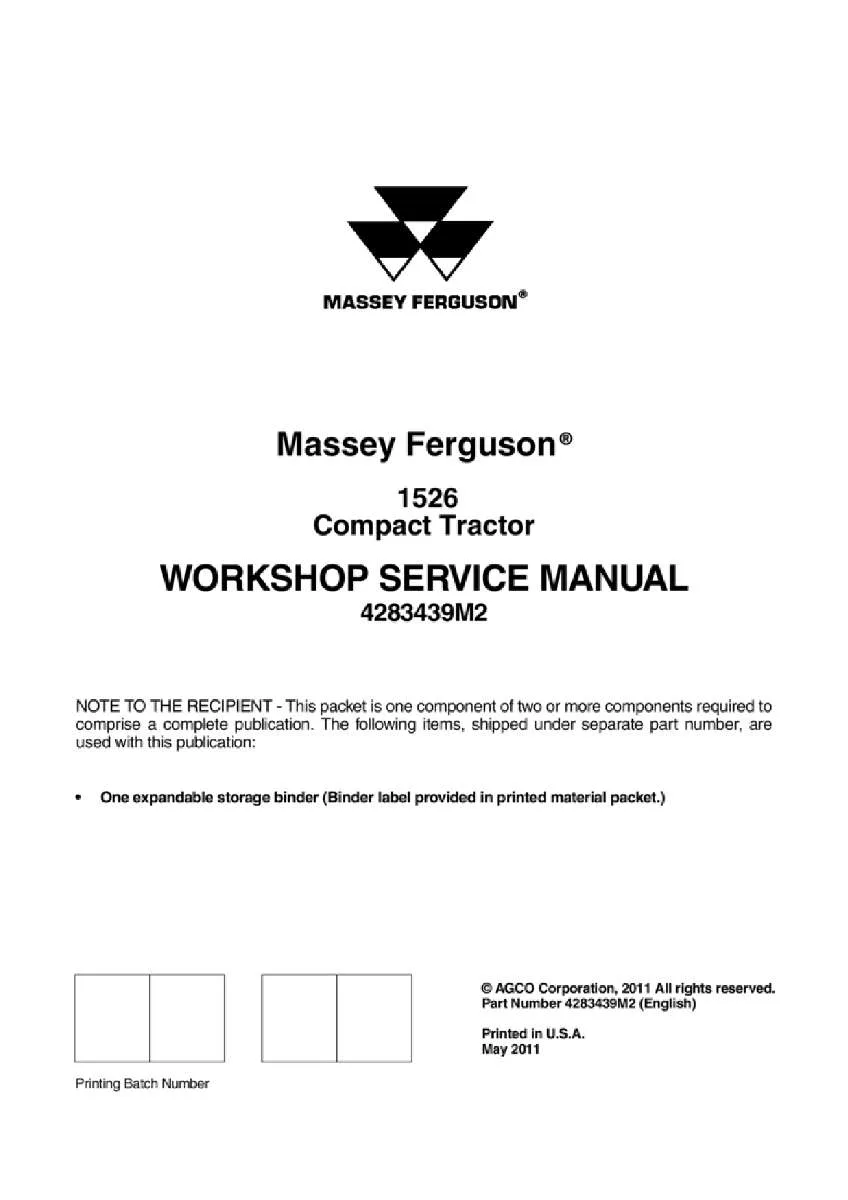 Massey ferguson 1526 Compact tractor Service Manual PDF | Workshop Repair | Instant Download