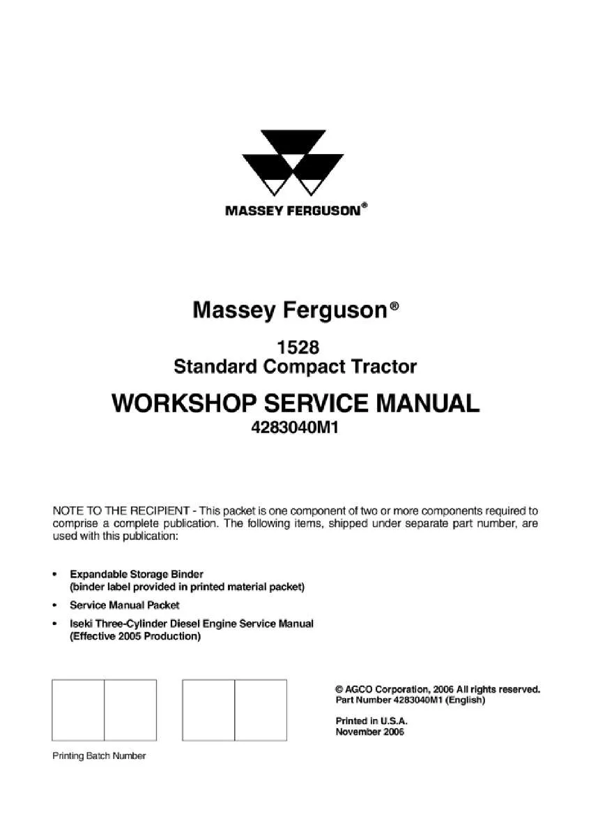 Massey ferguson 1528 Standard with mechanical transmission Compact tractor Service Manual PDF | Workshop Repair | Instant Download