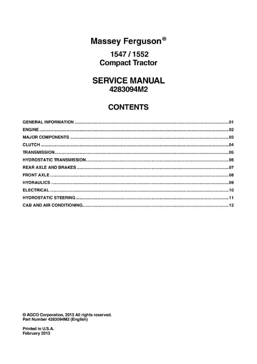 Massey ferguson 1547 1552 Compact tractor Service Manual PDF | Workshop Repair | Instant Download