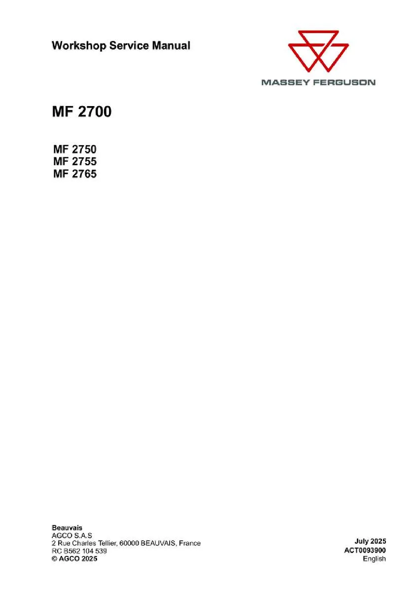 Massey ferguson 2750 2755 2765 Tractor Service Manual PDF | Workshop Repair | Instant Download