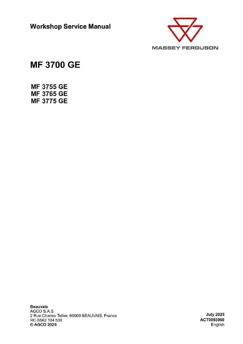 Massey ferguson 3755 3765 3775 Ge Tractor Service Manual PDF | Workshop Repair | Instant Download