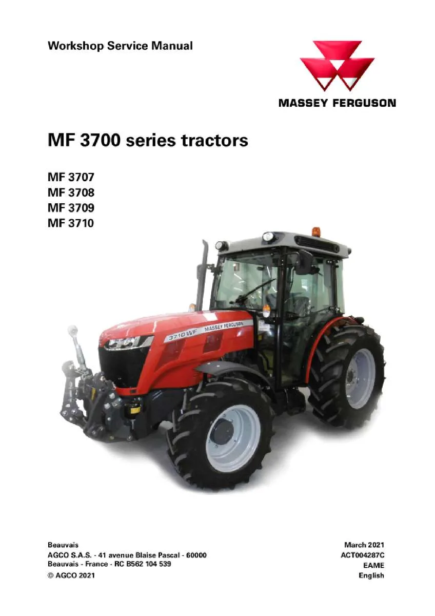 Massey ferguson 3707 3708 3709 F s v wf ge Tractor Service Manual PDF | Workshop Repair | Instant Download