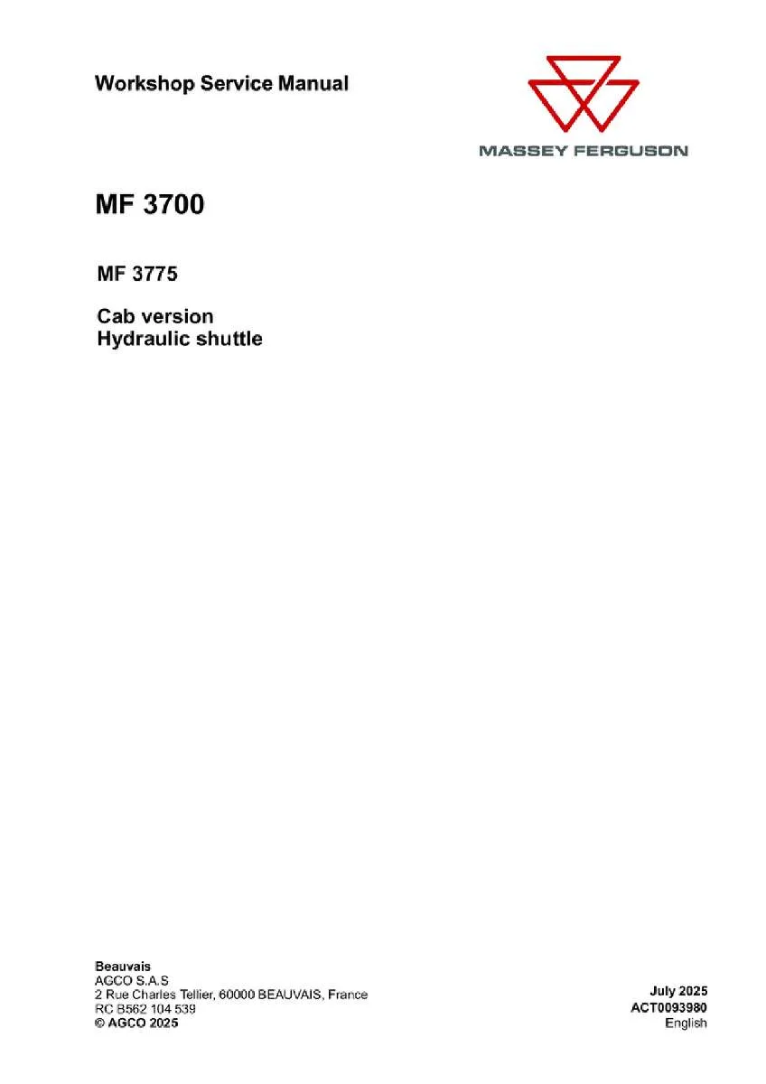 Massey ferguson 3775 Tractor Service Manual PDF | Workshop Repair | Instant Download