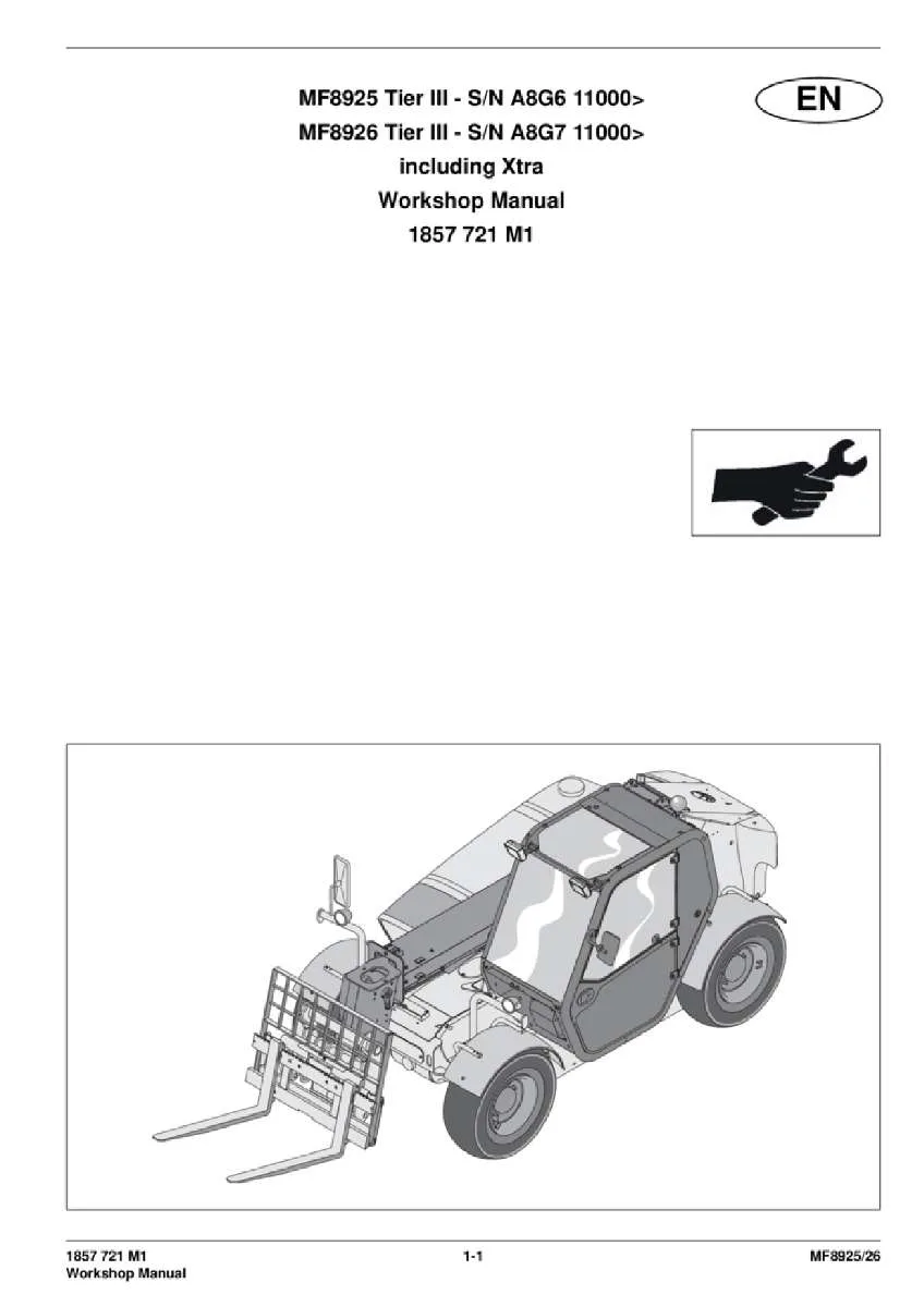 Massey ferguson Mf8925 mf 8926 tier3 xtra Telescopic handler Service Manual PDF | Workshop Repair | Instant Download