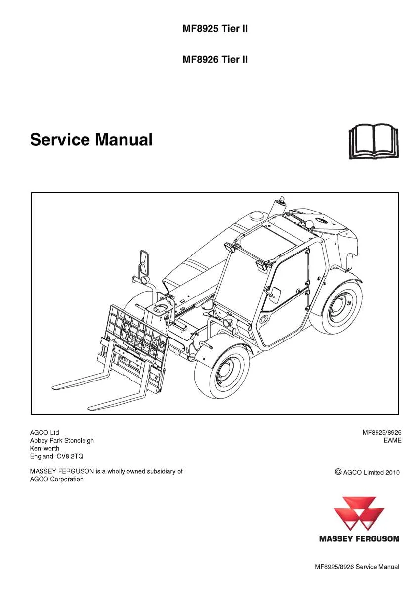 Massey ferguson Mf8925 mf 8926 tier2 Telescopic handler Service Manual PDF | Workshop Repair | Instant Download