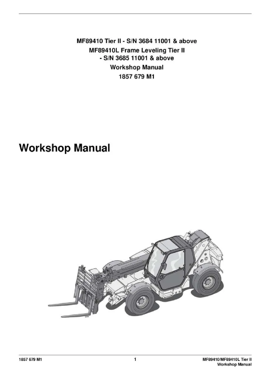 Massey ferguson Mf89410 mf89410l tier2 Telescopic handler Service Manual PDF | Workshop Repair | Instant Download