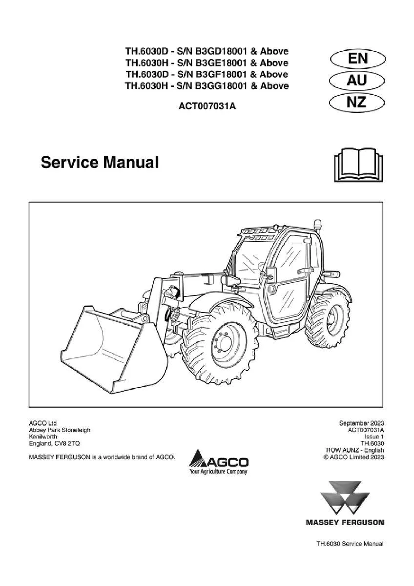 Massey ferguson Th 6030d 6030h stage 3a tier3 new cab Telescopic handler Service Manual PDF | Workshop Repair | Instant Download