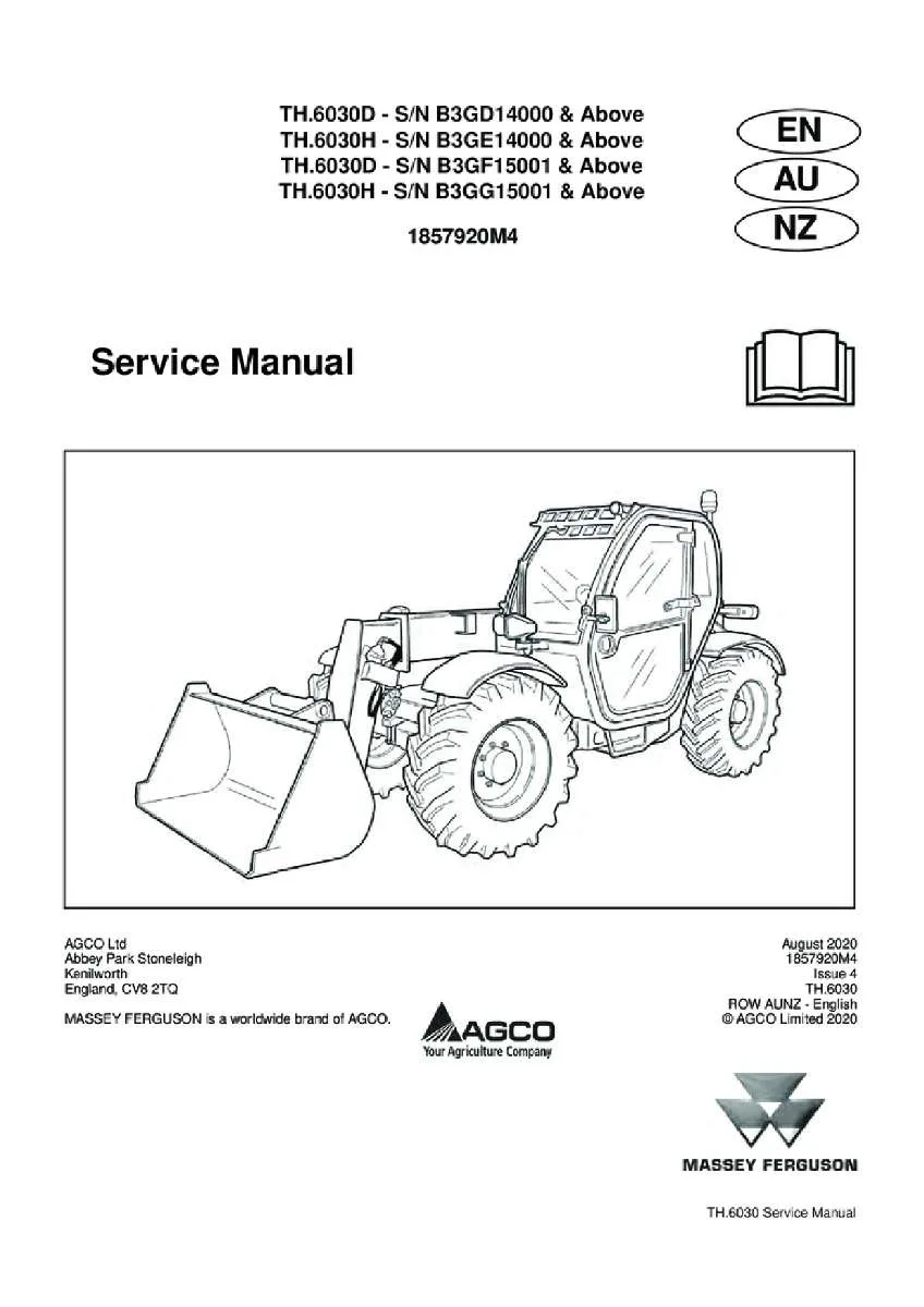 Massey ferguson Th 6030d 6030h stage 3a tier3 Telescopic handler Service Manual PDF | Workshop Repair | Instant Download