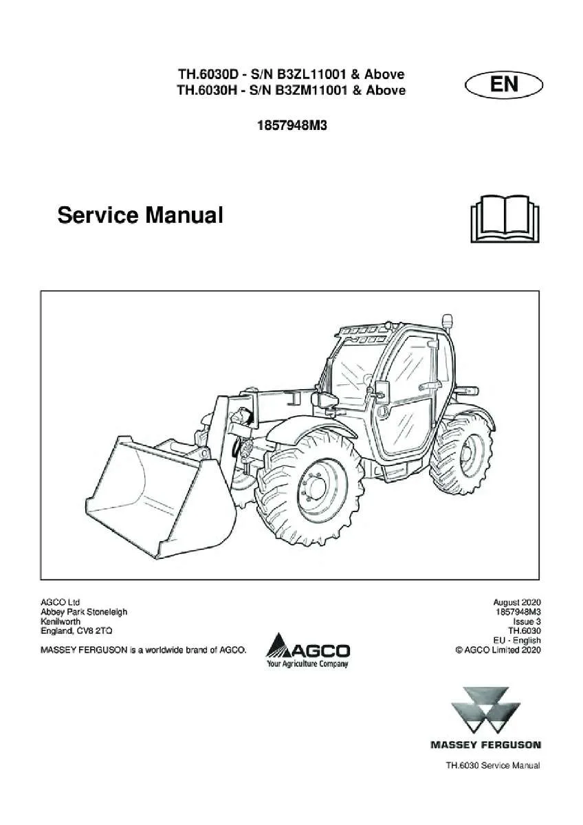 Massey ferguson Th 6030d 6030h stage 4 tier4f Telescopic handler Service Manual PDF | Workshop Repair | Instant Download