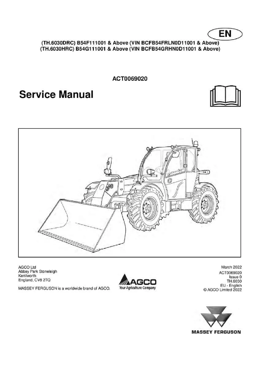 Massey ferguson Th 6030drc 6030hrc stage 5 Telescopic handler Service Manual PDF | Workshop Repair | Instant Download
